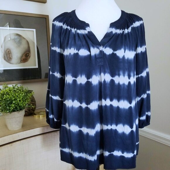 crown & ivy Tops - Crown & Ivy Brand Top, Blouse. Navy Blue, White Tie Dye. Size Medium.